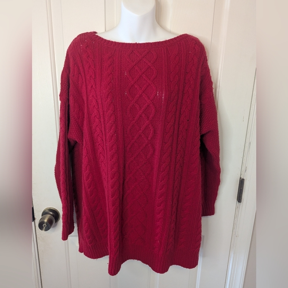 Lauren Ralph Lauren Women's Plus Pullover Red Cable Knit Sweater, Size 1X